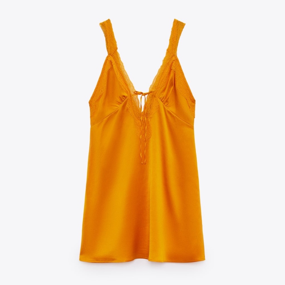 Zara Orange Slip Dress with Lace Detail BNWT